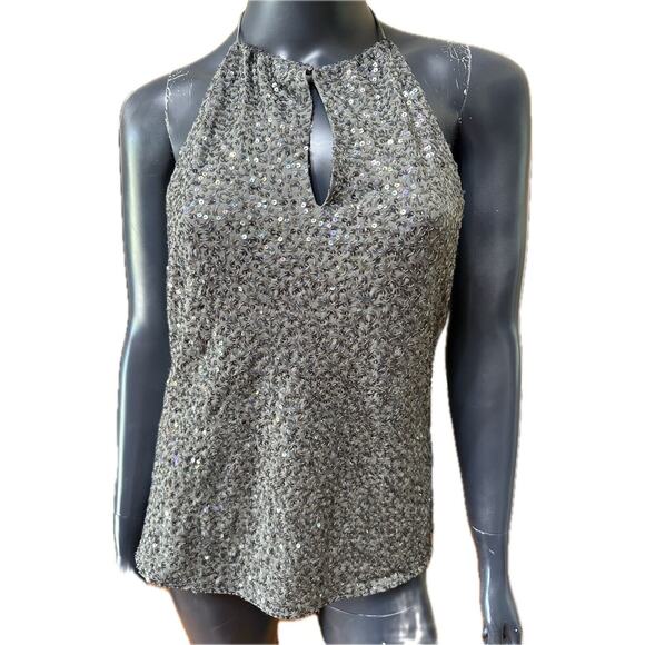 BCBG To The Max Sequins Top Silver Pewter Sz 8 NEW Halter Blouse $118.00 - Picture 1 of 12